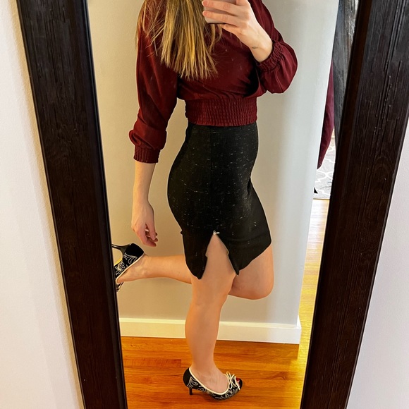 Wilfred Black Heathered Campagne Contrast Zippered Pencil Skirt - Picture 4 of 7